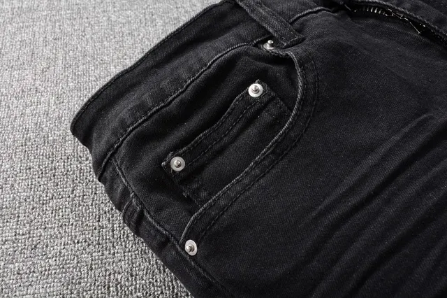 Amiri Calça Jeans Preta Slim-Fit Bordada Gráfica 10