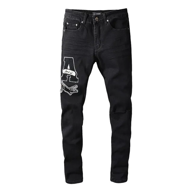 Amiri Calça Jeans Preta Slim-Fit Bordada Gráfica 16