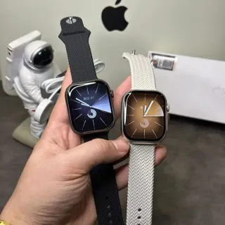 Apple Watch Black Beige Rectangular Rounded Case Woven Sport Bands Sports Watch
