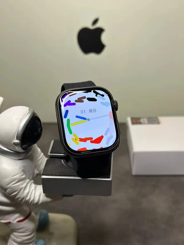 Apple Watch Noir Beige Boîtier Rectangulaire Arrondi Bandes Sportives Tissées Montre Sport 12