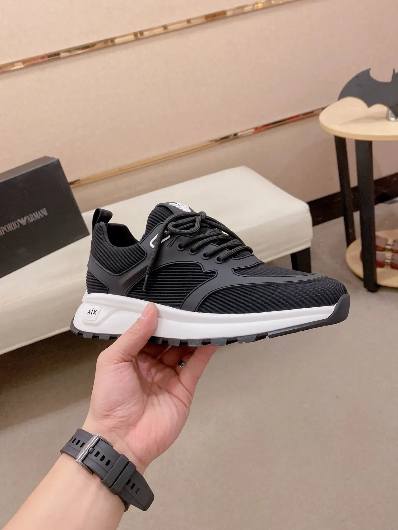 Armani Exchange Black and White Ribbed Knit Chunky Sneakers 2