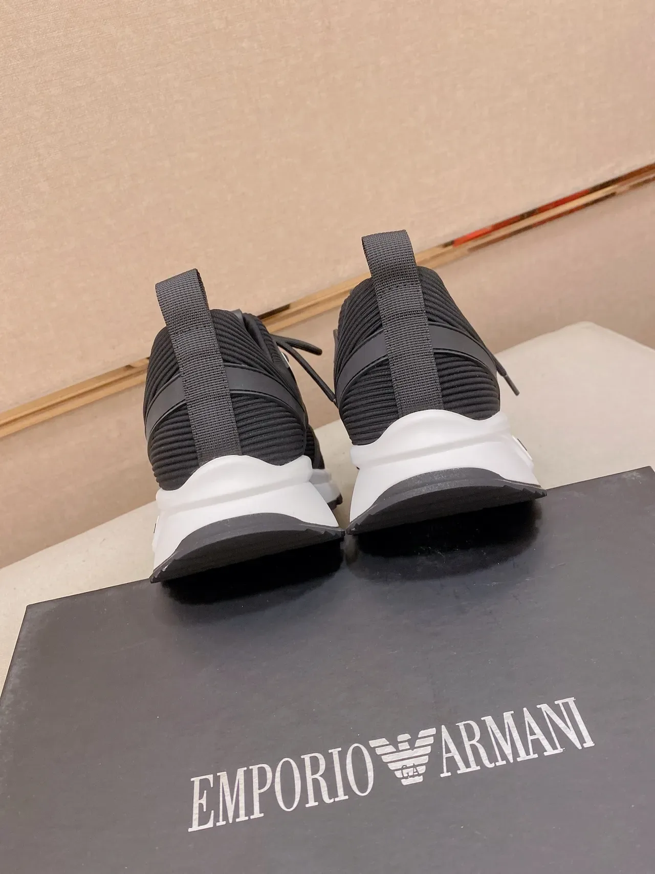 Armani Exchange Black and White Ribbed Knit Chunky Sneakers 4