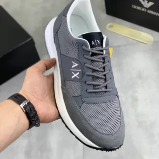 Armani Exchange Gray White Mesh-Suede Hybrid Upper Contrast Midsole Lifestyle Sneakers
