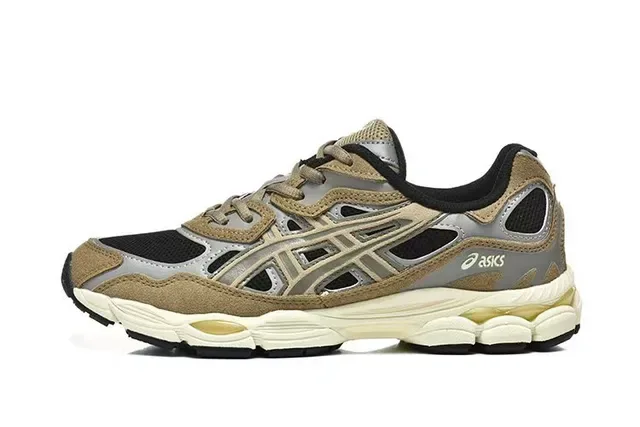ASICS Beige Gray Layered Synthetic Cage Open Mesh Ventilation Running Shoes 2