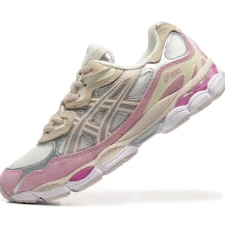 ASICS 粉色米色 多材质 分层鞋面 粉彩麂皮点缀 生活方式运动鞋