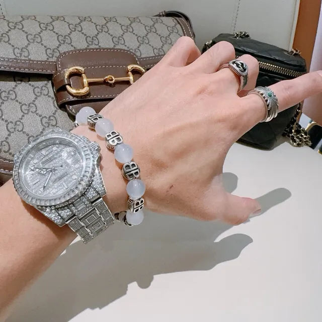 Balenciaga BB Bead White Silver Beaded Logo-Integrated Bracelet 3
