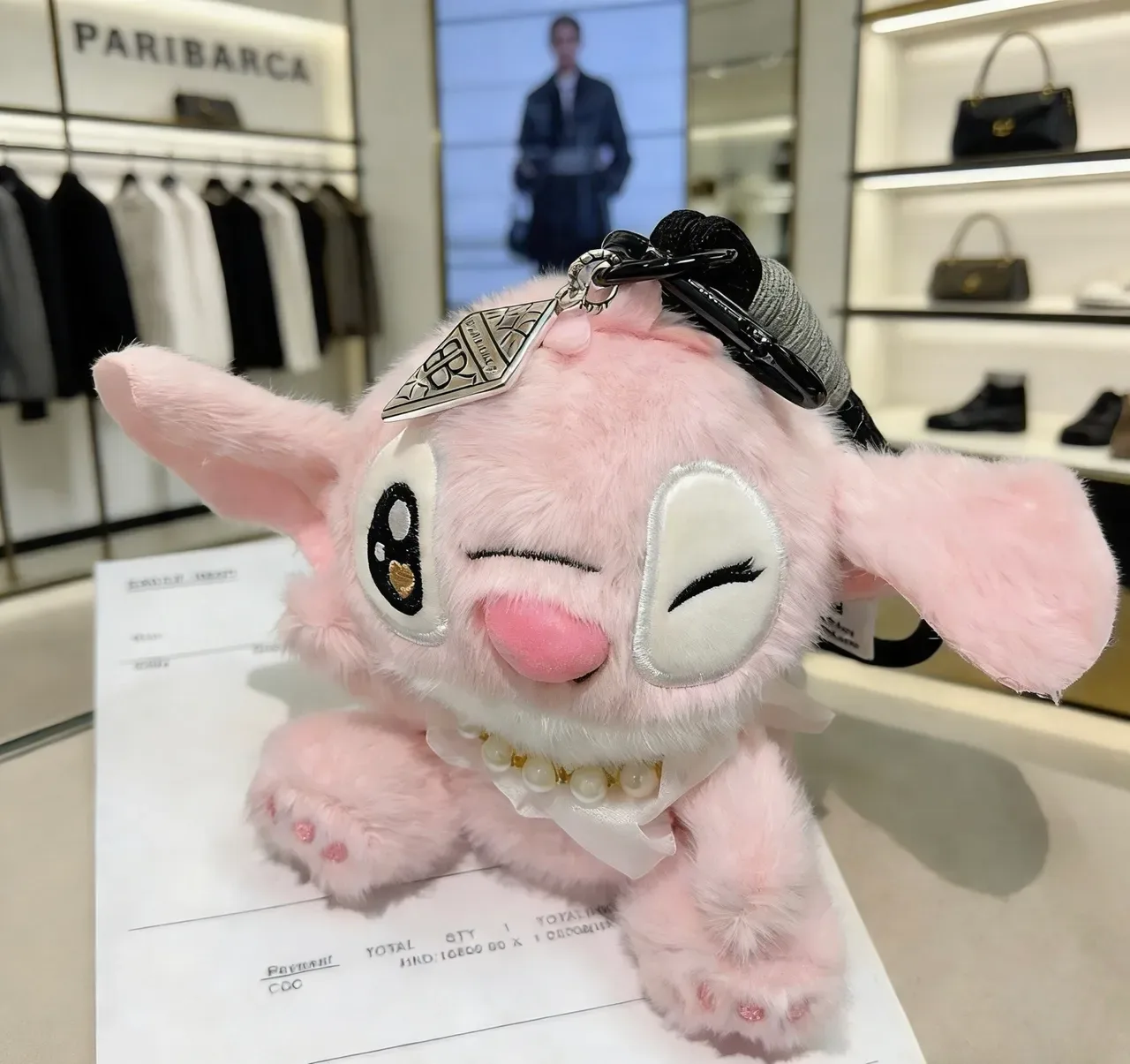 Balenciaga BB Logo Rose Blanc Personnage Peluche Col Nœud Satin Sac à Main 2