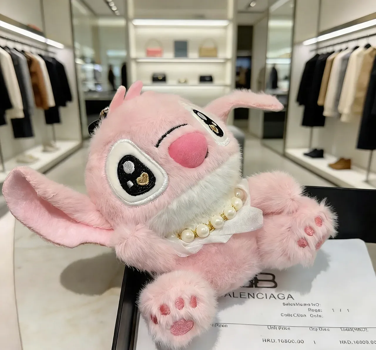 Balenciaga BB Logo Rose Blanc Personnage Peluche Col Nœud Satin Sac à Main 4