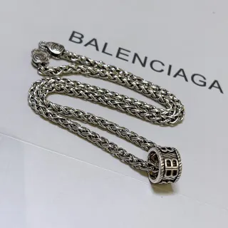 Balenciaga BB Pendant Braided Wheat Chain Necklace
