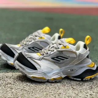 Balenciaga CARGO White Yellow Multi-Layered Sole Oversized Embossed Logo Chunky Sneakers