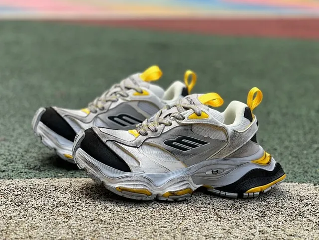 Balenciaga CARGO White Yellow Multi-Layered Sole Oversized Embossed Logo Chunky Sneakers 2