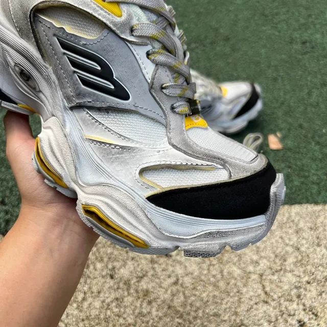 Balenciaga CARGO White Yellow Multi-Layered Sole Oversized Embossed Logo Chunky Sneakers 4
