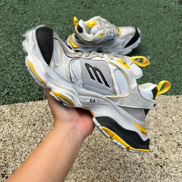 Balenciaga CARGO White Yellow Multi-Layered Sole Oversized Embossed Logo Chunky Sneakers 8