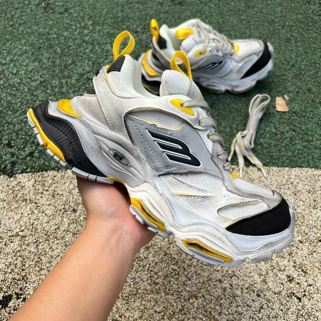 Balenciaga CARGO White Yellow Multi-Layered Sole Oversized Embossed Logo Chunky Sneakers 10