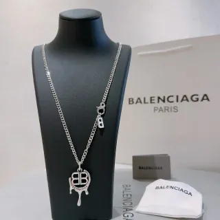 Balenciaga Dripping BB Logo 银色链条项链