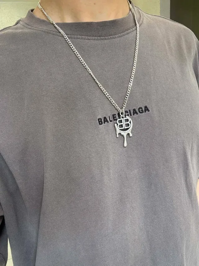 Balenciaga Dripping BB Logo 银色链条项链 2
