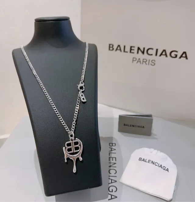 Balenciaga Dripping BB Logo 银色链条项链 4