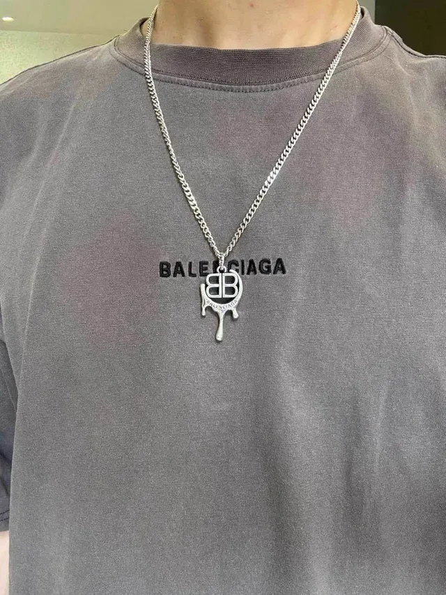 Balenciaga Dripping BB Logo 银色链条项链 5