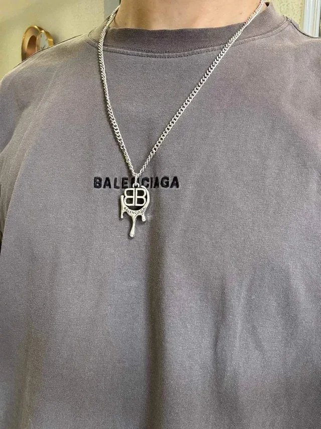 Balenciaga Dripping BB Logo 银色链条项链 8