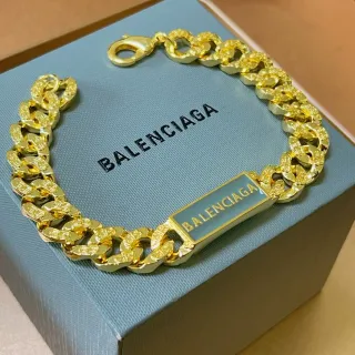 Bracelet Balenciaga Chaîne Logo Or et Émail Bleu Clair
