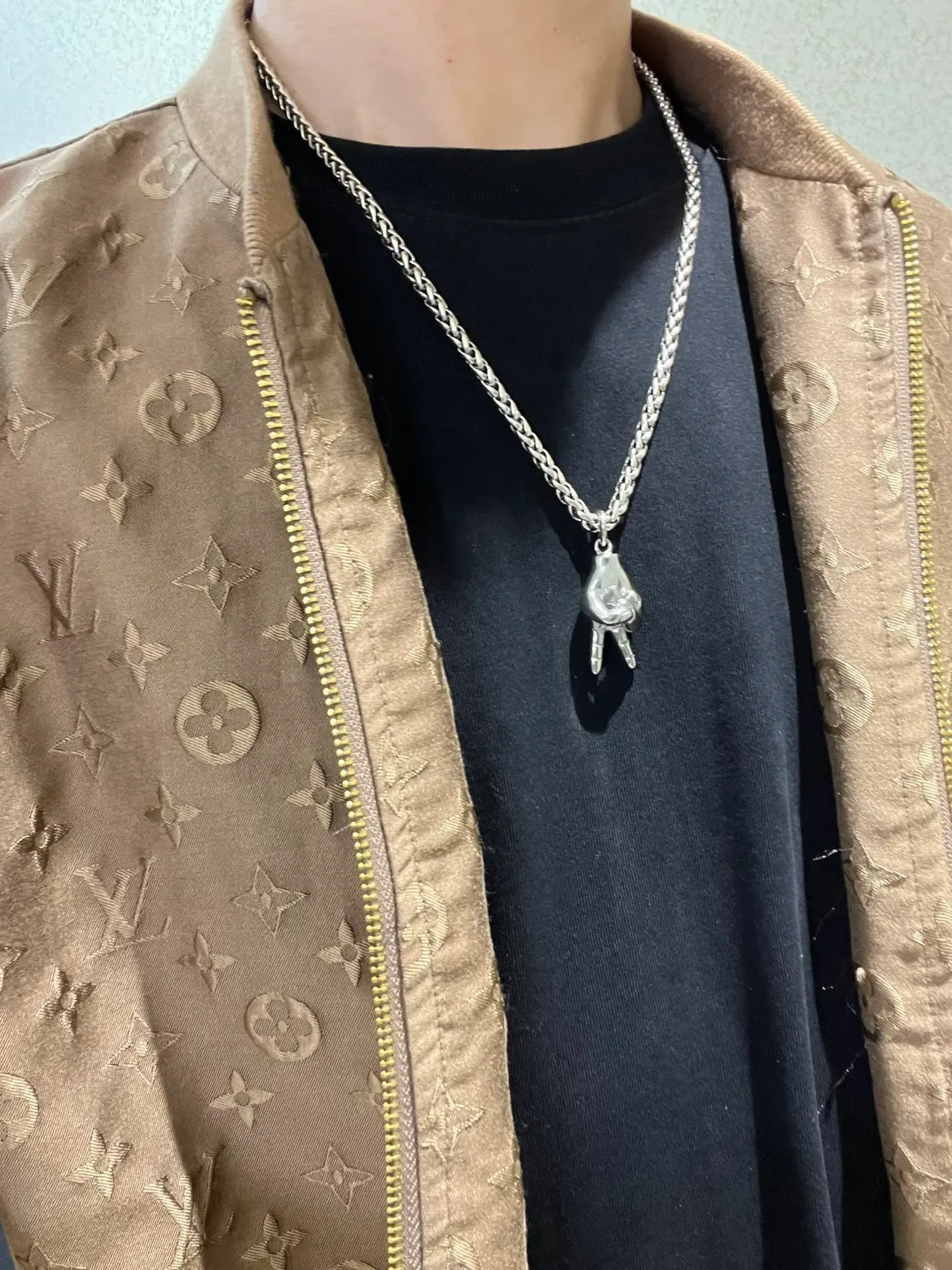 Balenciaga Peace Sign Hand Silver Chunky Curb Chain Sculptural Pendant Necklace 2