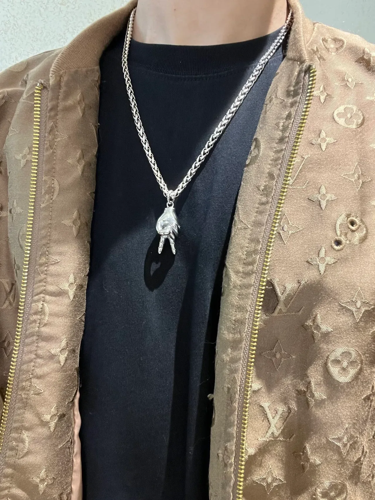 Balenciaga Peace Sign Hand Silver Chunky Curb Chain Sculptural Pendant Necklace 5