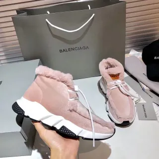 Balenciaga Pink White High-Top Shearling-Lined Chunky Sneakers