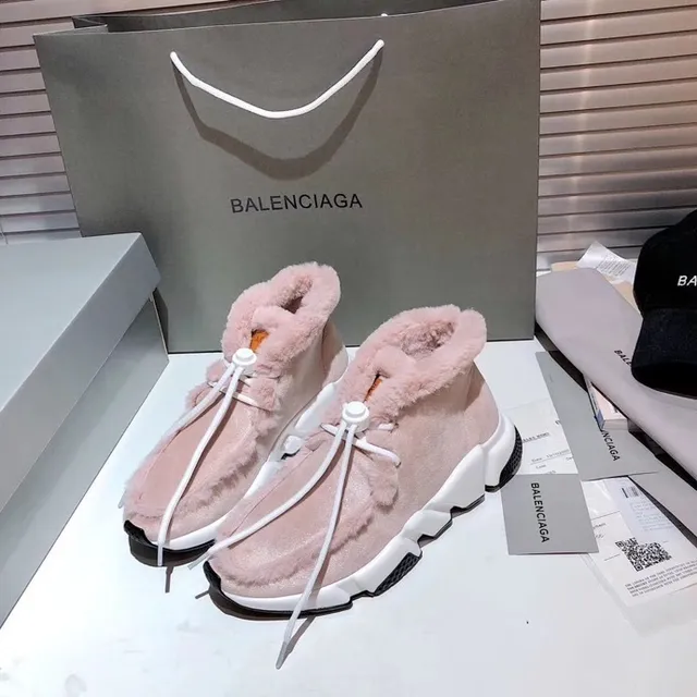 Balenciaga 粉白高帮羊毛皮内衬厚底运动鞋 9