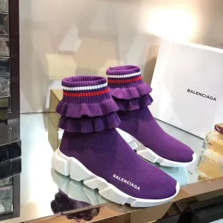 Balenciaga Purple White Knit Sock-Fit Ruffled Ankle Cuff Lifestyle Sneakers