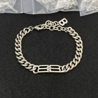 Balenciaga Silver Chunky Curb Chain Logo-Bar Centerpiece Bracelet
