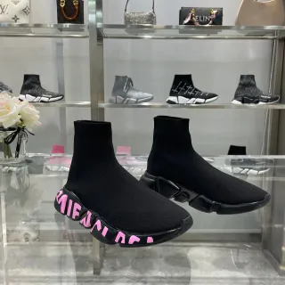 Balenciaga Speed Trainer काला गुलाबी सॉक-फिट निट अपर स्कल्प्टेड रबर सोल लाइफस्टाइल स्नीकर