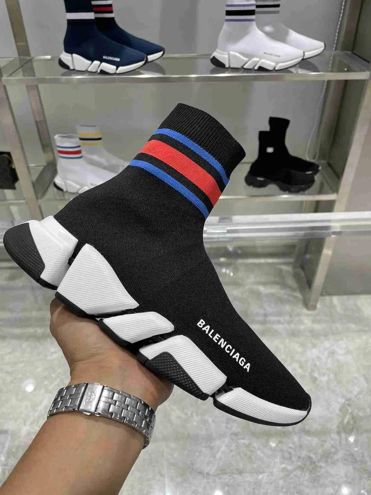 Balenciaga Speed Trainer Black White Sock-Fit Knit Lifestyle Sneakers 3