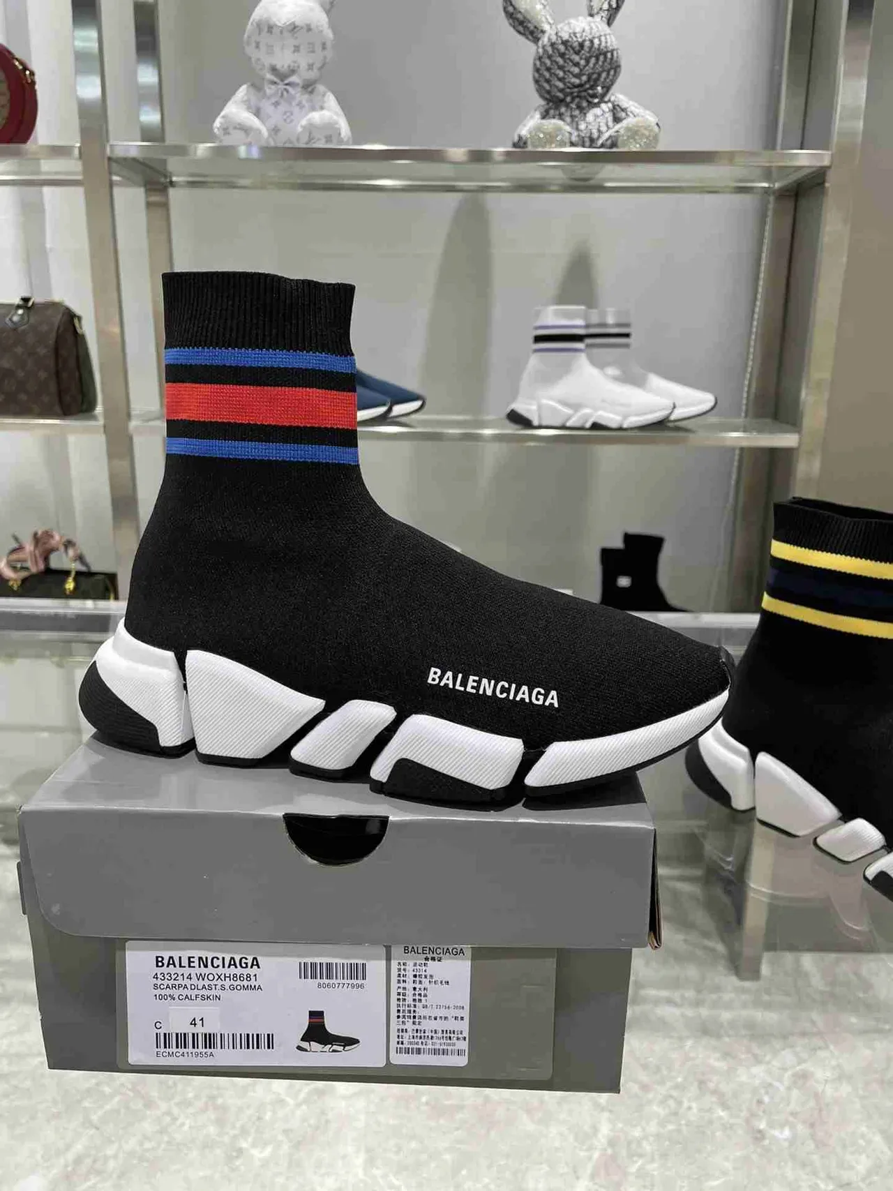 Balenciaga Speed Trainer Black White Sock-Fit Knit Lifestyle Sneakers 5