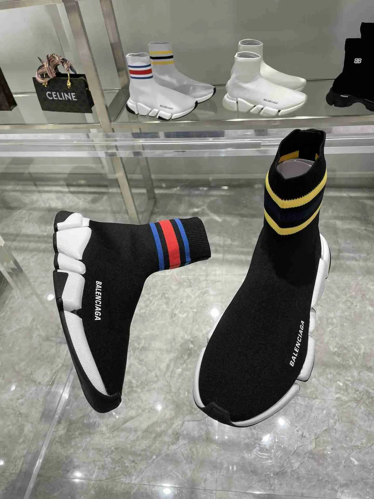 Balenciaga Speed Trainer Black White Sock-Fit Knit Lifestyle Sneakers 6