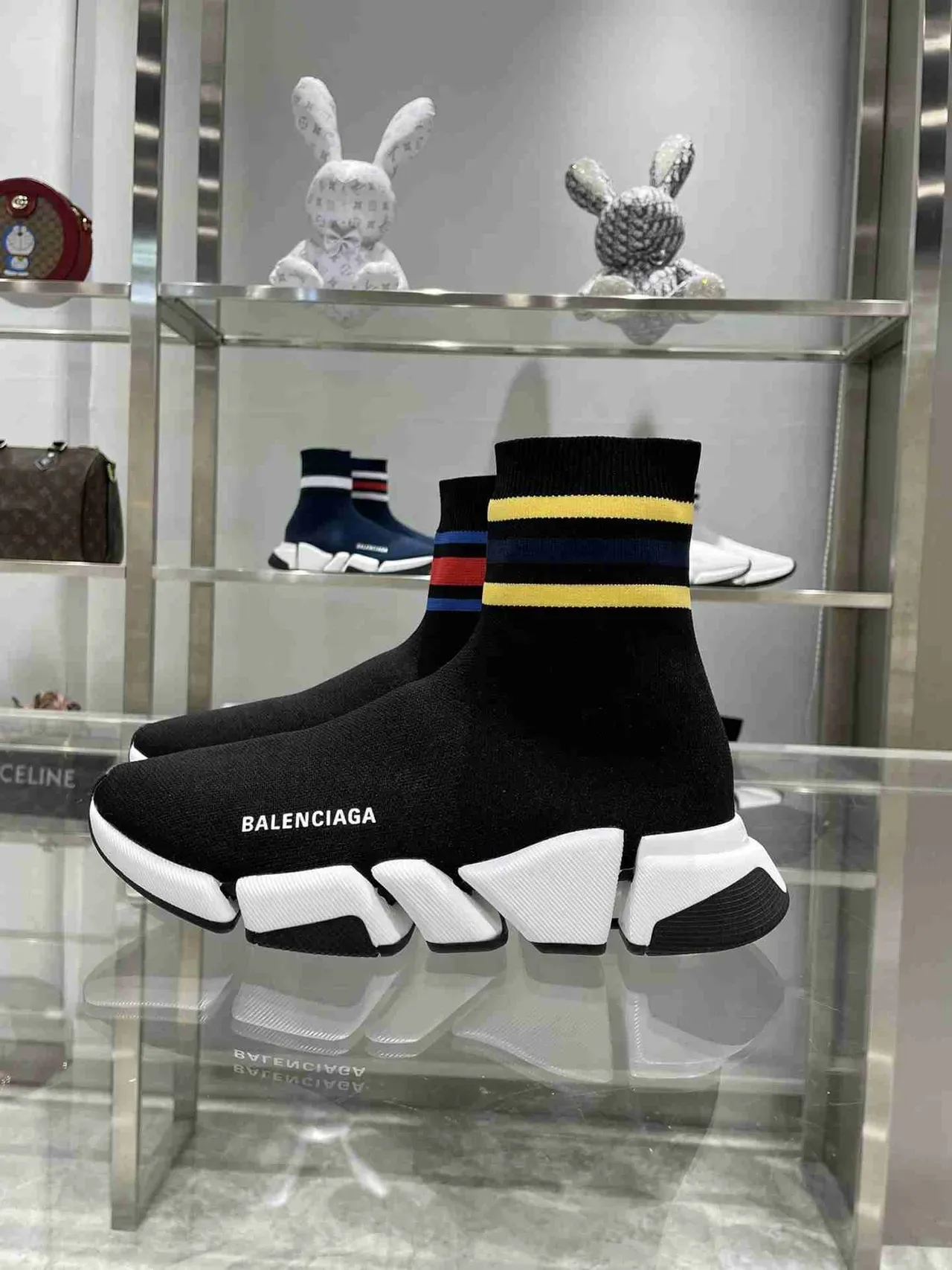 Balenciaga Speed Trainer Black White Sock-Fit Knit Lifestyle Sneakers 7