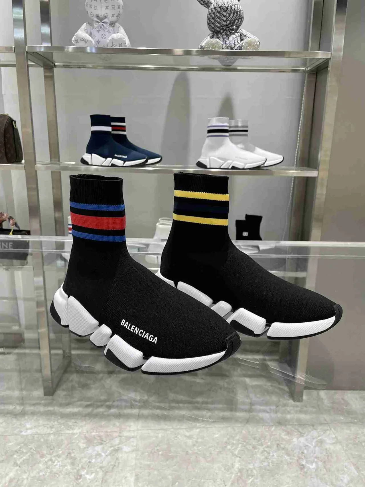 Balenciaga Speed Trainer Black White Sock-Fit Knit Lifestyle Sneakers 10