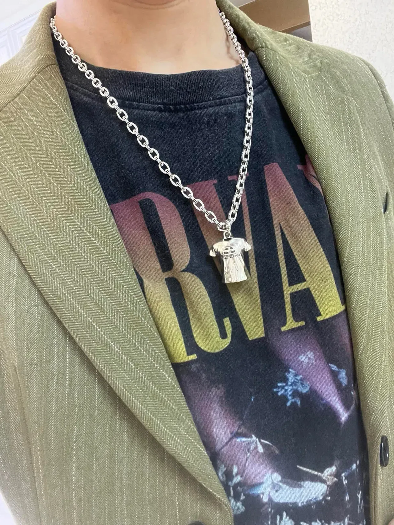 Balenciaga T恤 银色 粗链条坠吊项链 8