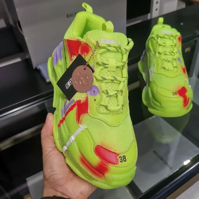 Balenciaga Triple S 霓虹黄 红 紫 厚底运动鞋 4