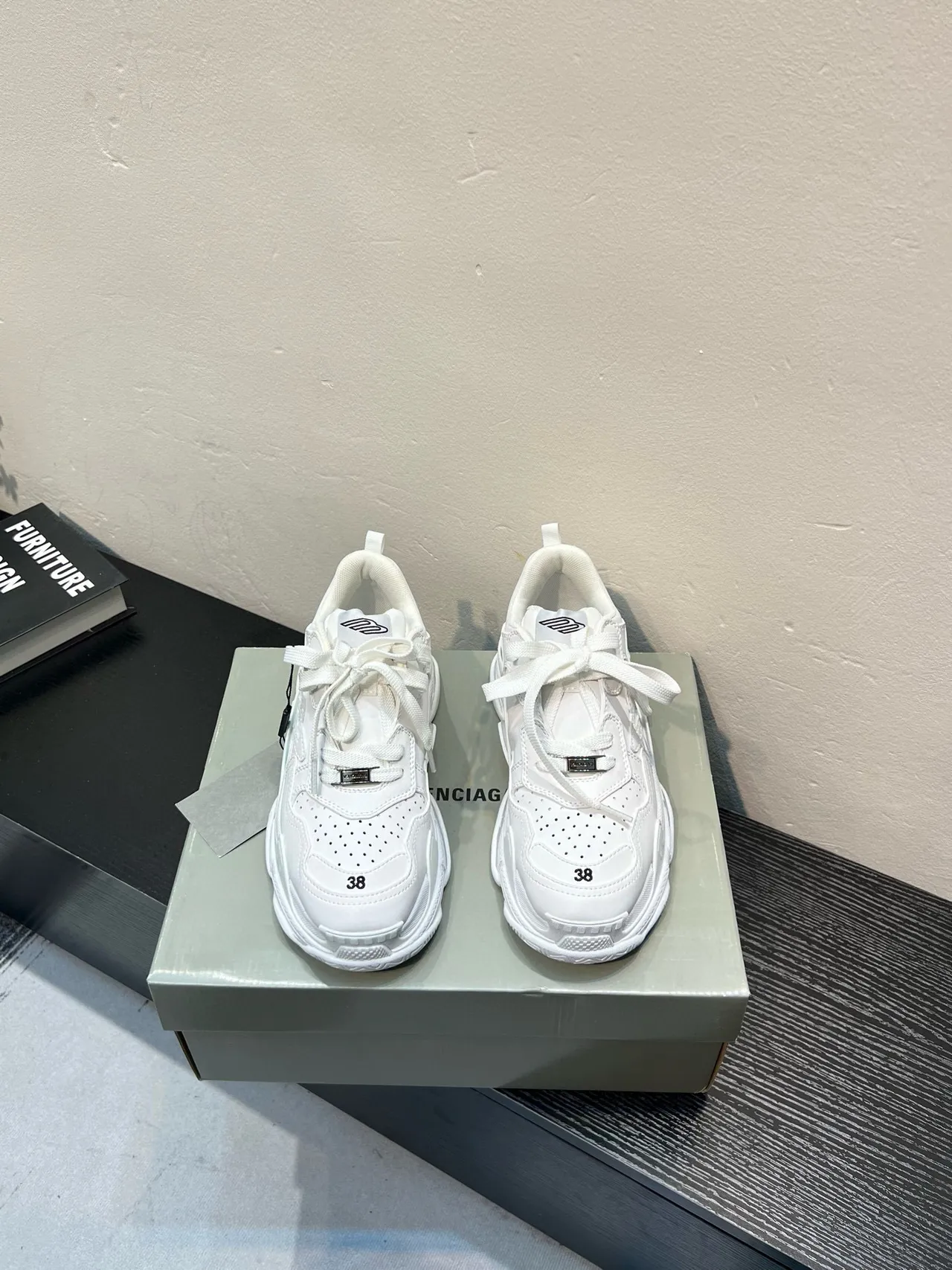 Balenciaga White Black Sole Perforated Toe Chunky Sneakers 2