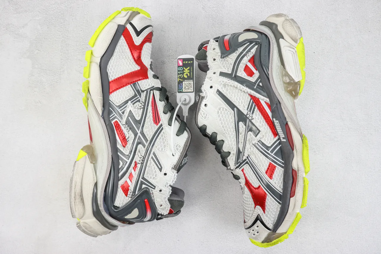 Balenciaga Blanc Rouge Silhouette Oversized Maille Stratifiée et Superpositions Synthétiques Sneakers Chunky 2