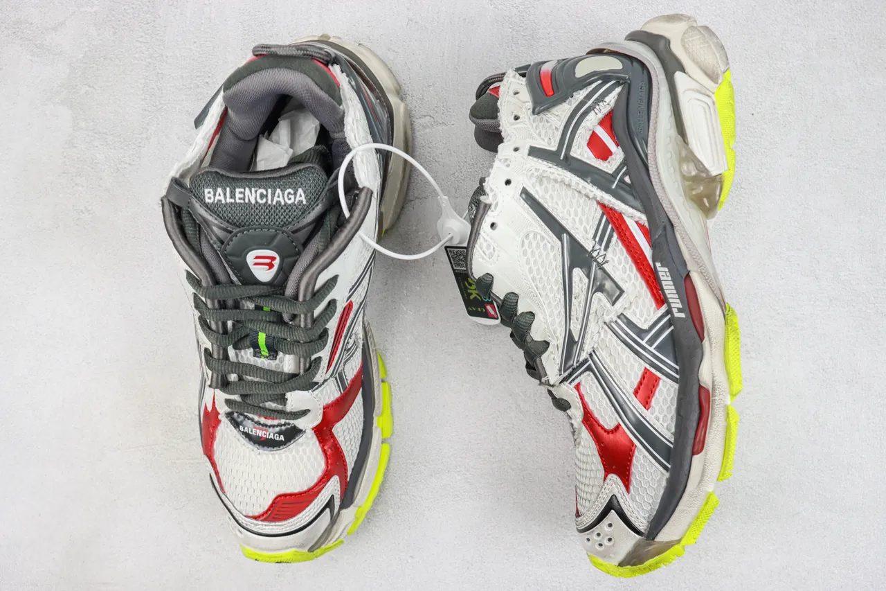 Balenciaga Blanc Rouge Silhouette Oversized Maille Stratifiée et Superpositions Synthétiques Sneakers Chunky 3