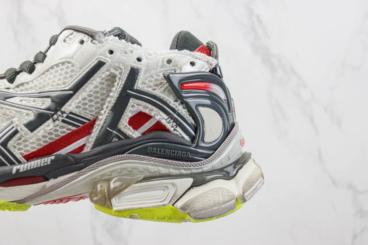 Balenciaga Blanc Rouge Silhouette Oversized Maille Stratifiée et Superpositions Synthétiques Sneakers Chunky 7