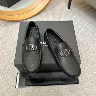 Balmain B-Court Black Pebbled Leather Loafers