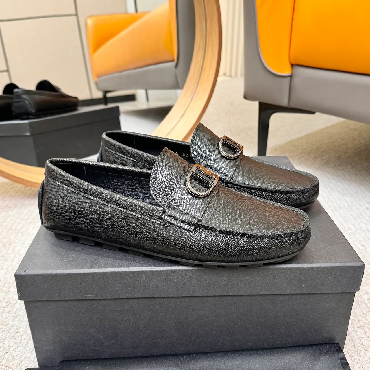 Balmain B-Court Mocasines de Cuero Negro Granulado 3