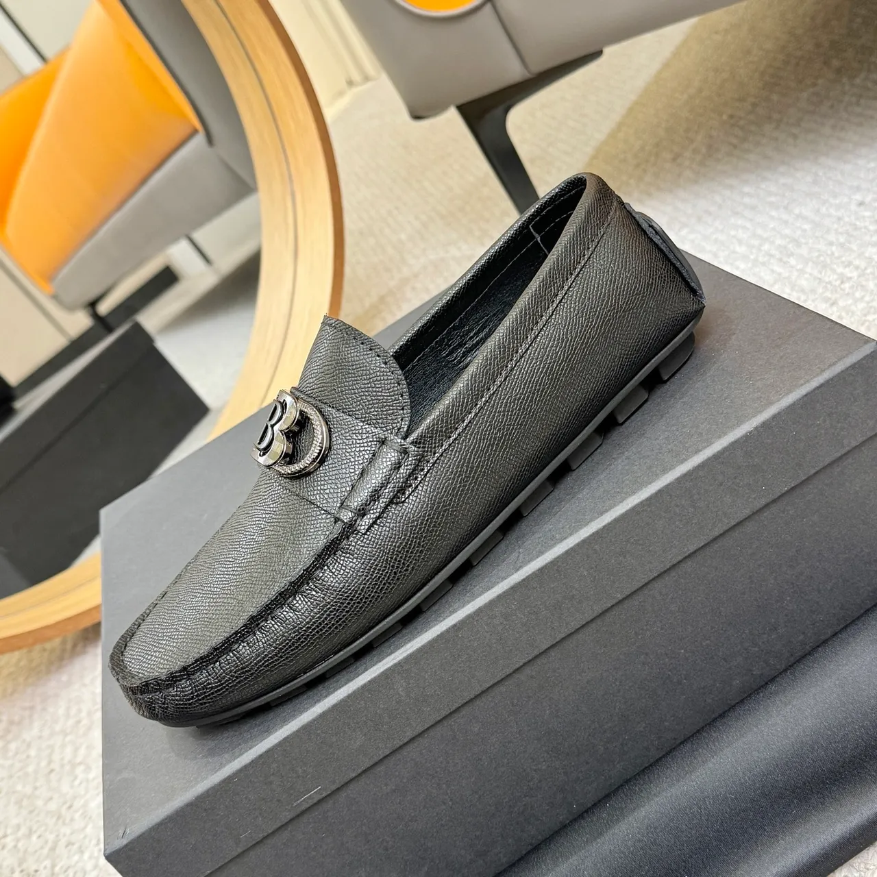 Balmain B-Court Mocasines de Cuero Negro Granulado 6