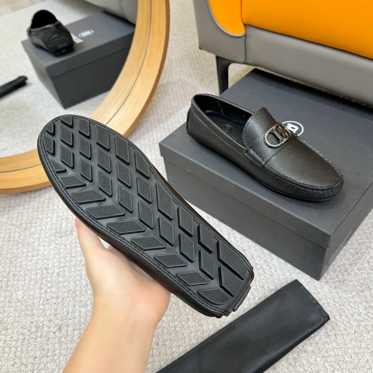 Balmain B-Court Mocasines de Cuero Negro Granulado 7