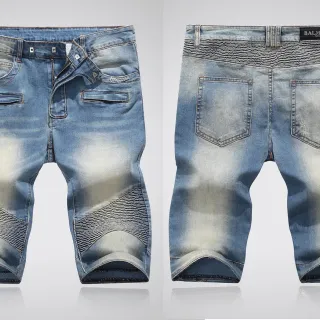 Balmain Moto-Panel شورتات جين أزرق فاتح ممزق