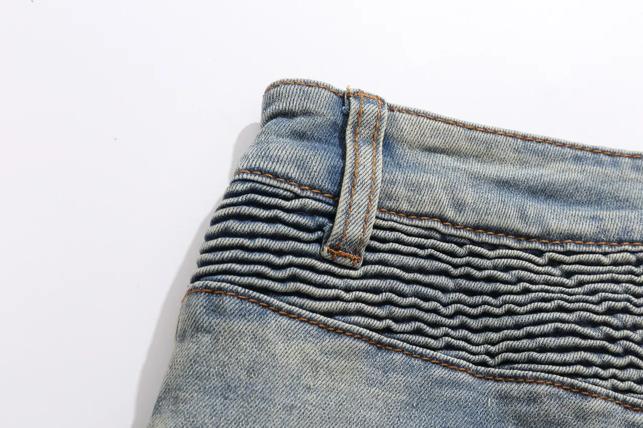 Balmain Moto-Panel شورتات جين أزرق فاتح ممزق 4