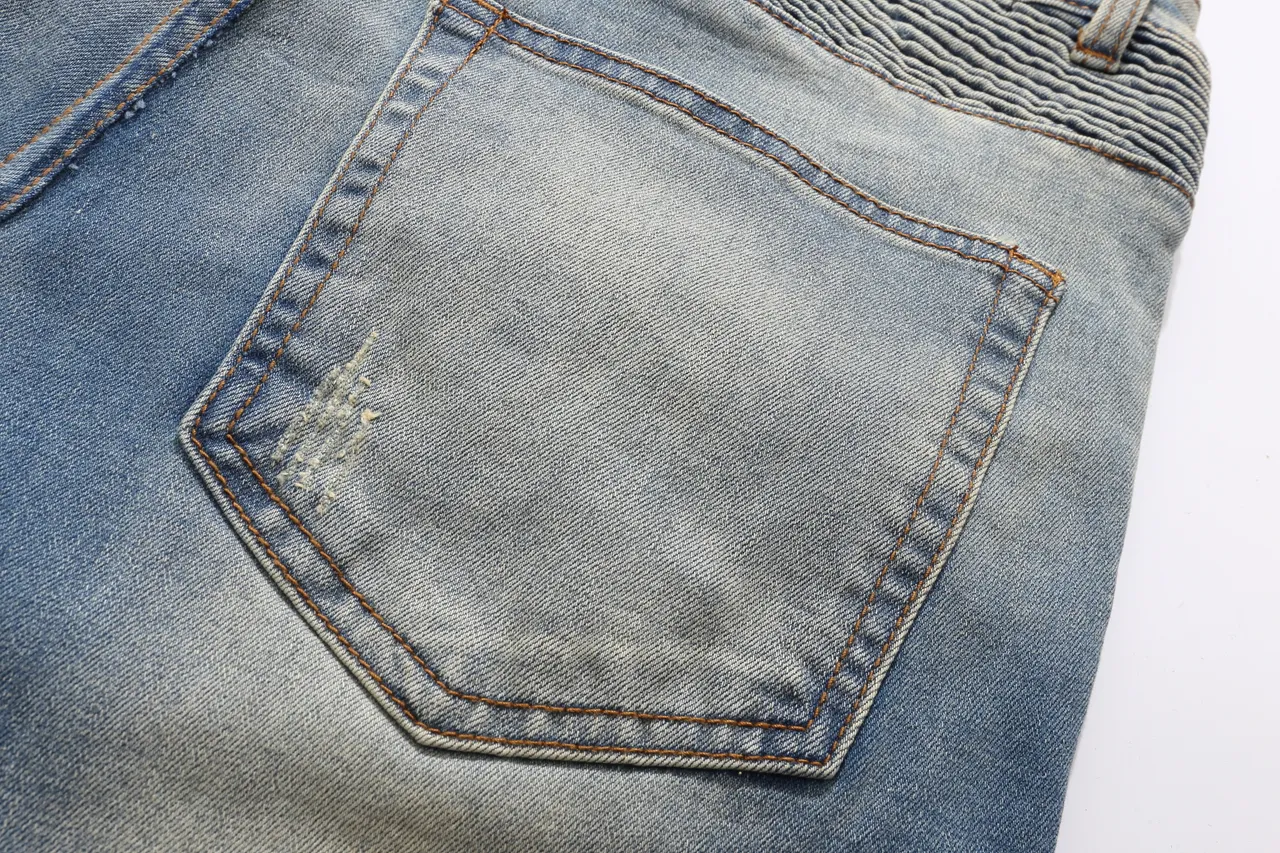 Balmain Moto-Panel شورتات جين أزرق فاتح ممزق 5