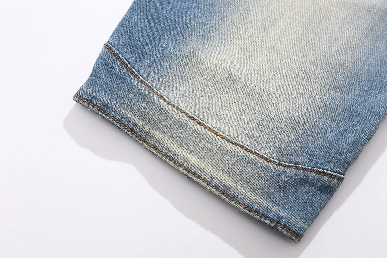Balmain Moto-Panel شورتات جين أزرق فاتح ممزق 7